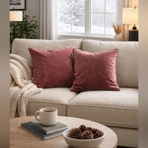 Set 2 Rose Pink Velvet Throw Pillow Covers 22”x22” Square Dwell Studio